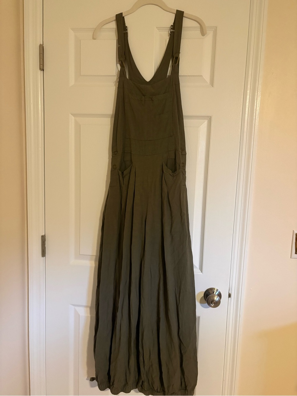 Olive Green Women's Pinafore Jumpsuit with Adjustable Straps